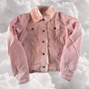 Y2K pink fur trim corduroy jacket size L